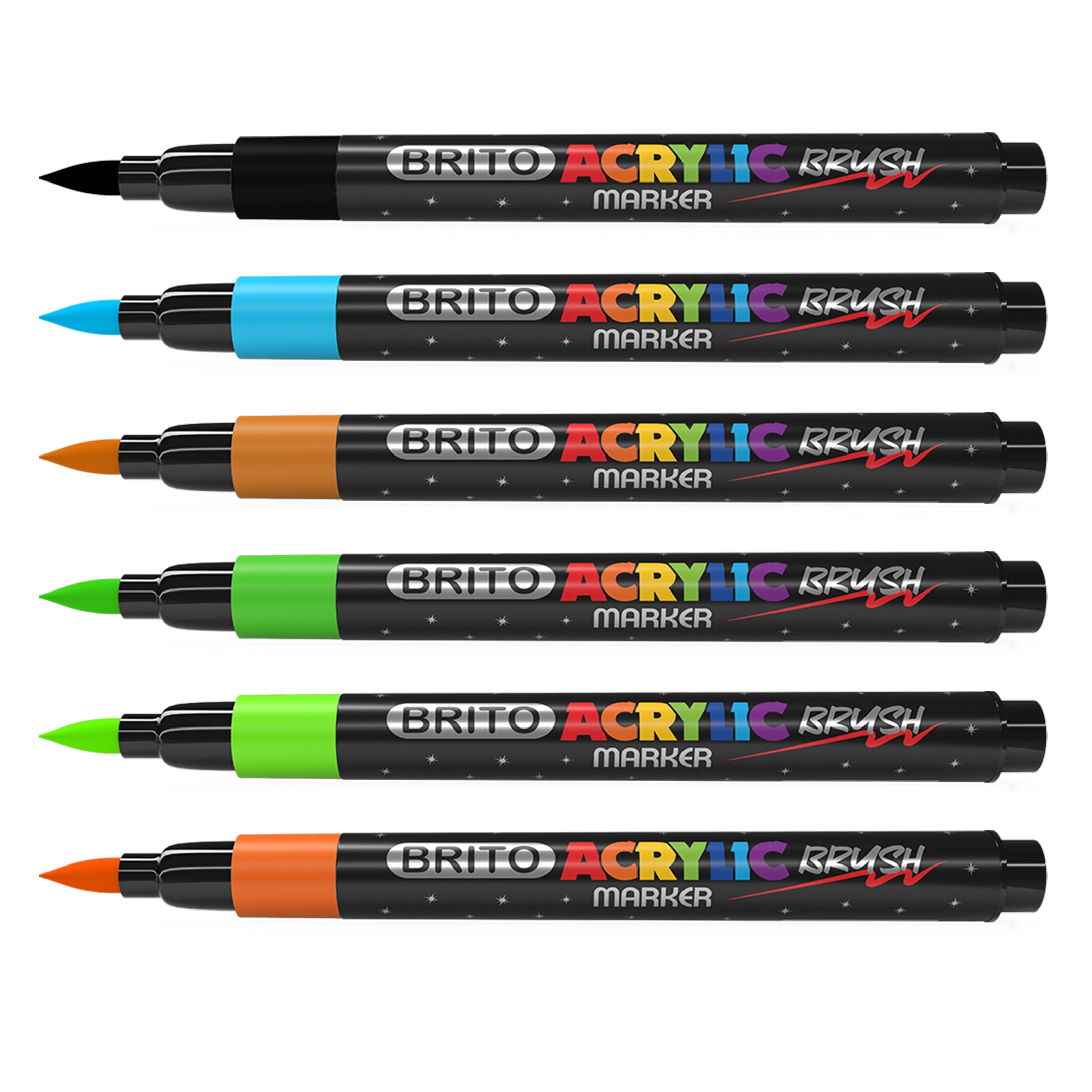 Brito Premium Acrylic Brush Markers — Flexible Brush Tip | Vibrant Colors | Works on 50+ Surfaces