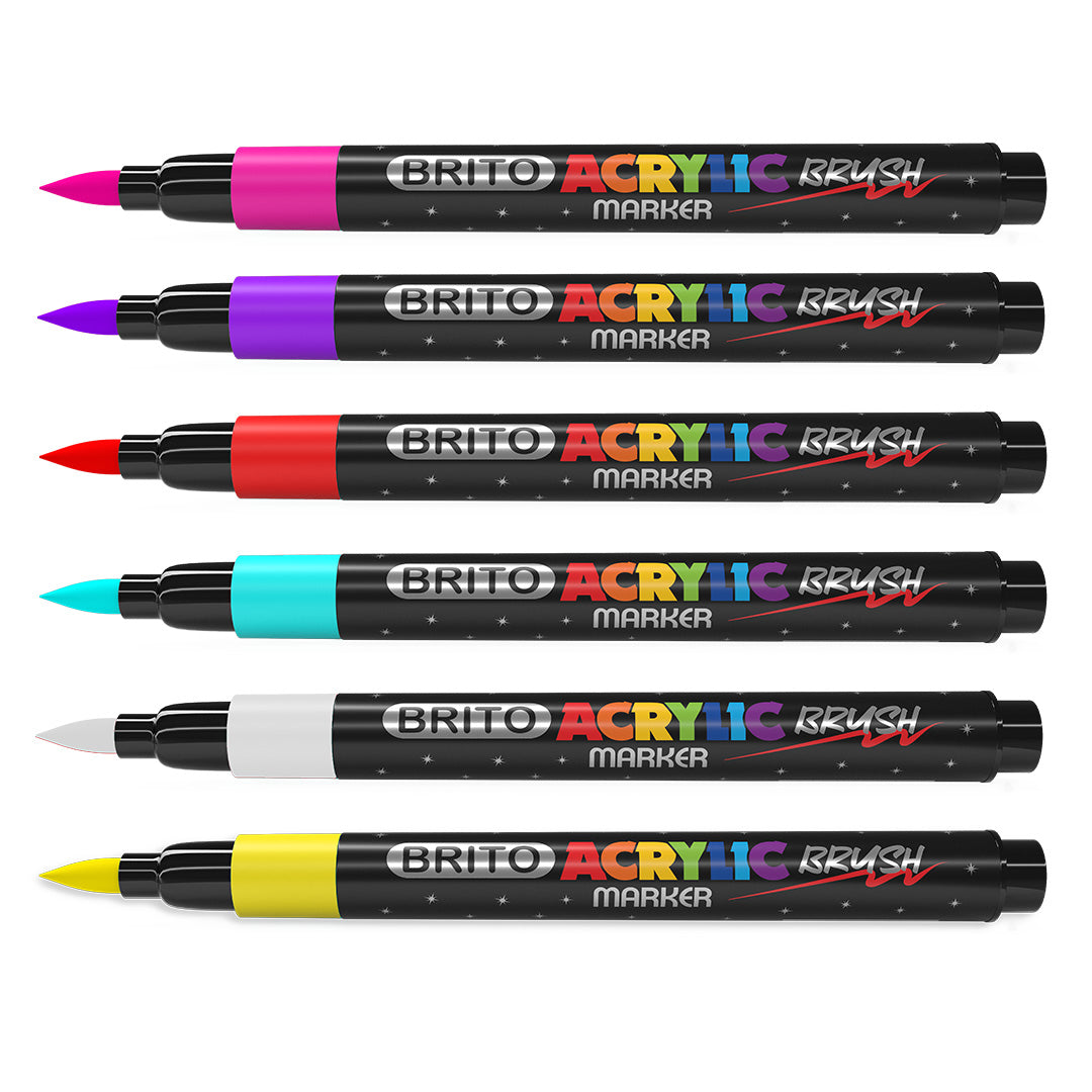 Brito Premium Acrylic Brush Markers — Flexible Brush Tip | Vibrant Colors | Works on 50+ Surfaces