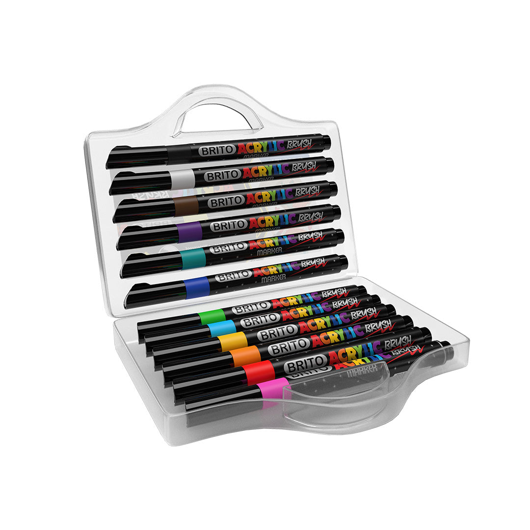 Brito Premium Acrylic Brush Markers — Flexible Brush Tip | Vibrant Colors | Works on 50+ Surfaces